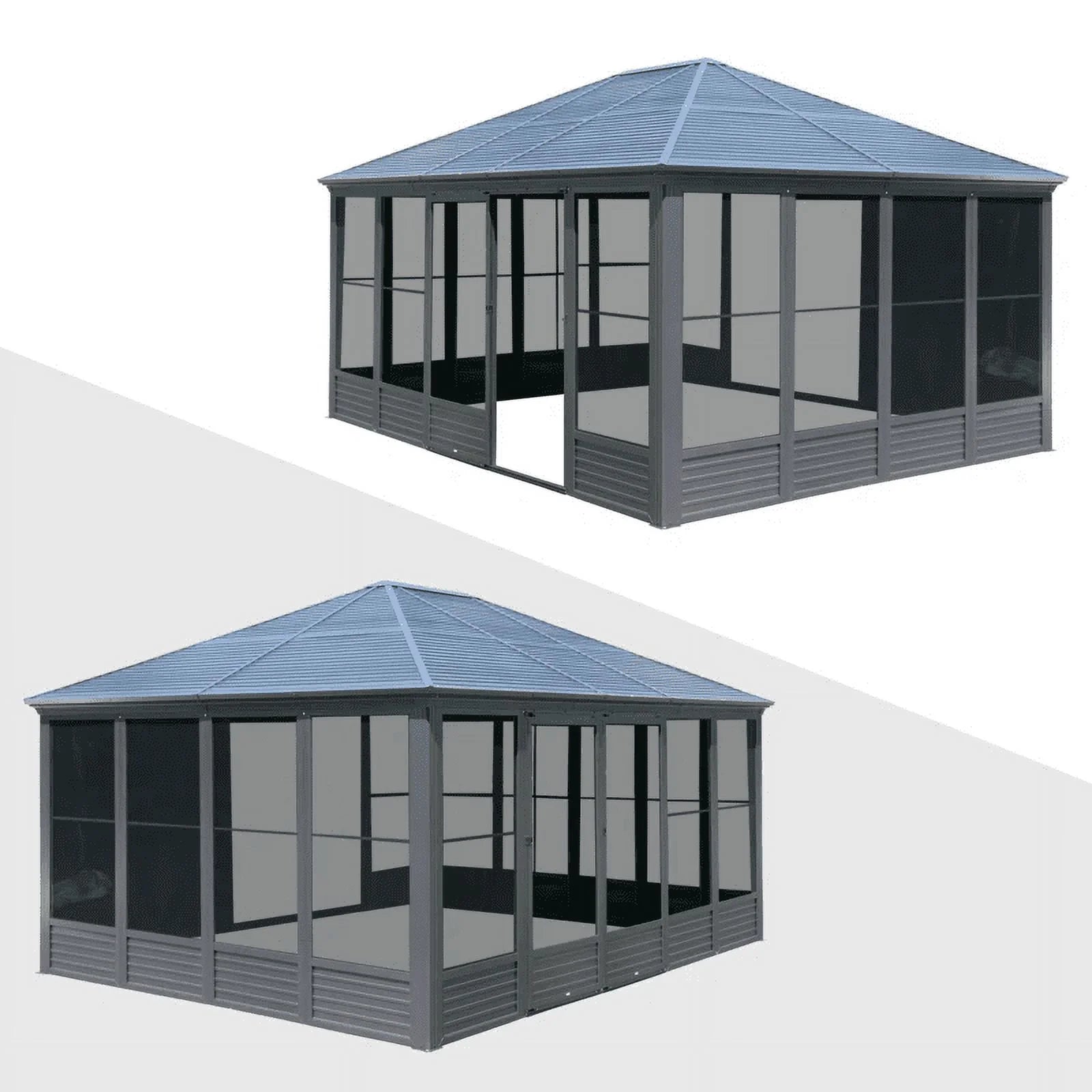 Outdoor 16.5X13 Ft Sunroom, All-Season Solarium Aluminum Hardtop Gazebo with Galvanized Steel Roof, Movable PE Screen, Sliding Door, Sun Room Pavilion Gazebo for Deck Backyard Garden