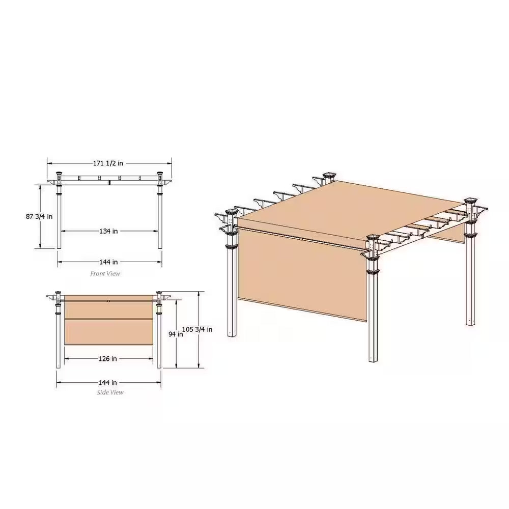 144"L X 144"W X 106"H Vinyl Monterey Canopy Pergola, White, VA42073