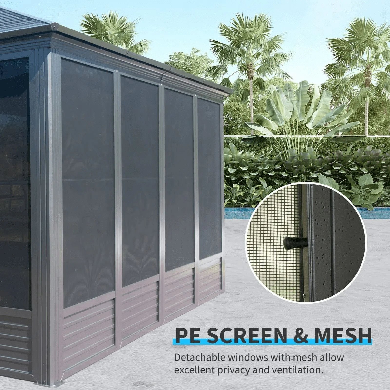 Outdoor 16.5X13 Ft Sunroom, All-Season Solarium Aluminum Hardtop Gazebo with Galvanized Steel Roof, Movable PE Screen, Sliding Door, Sun Room Pavilion Gazebo for Deck Backyard Garden