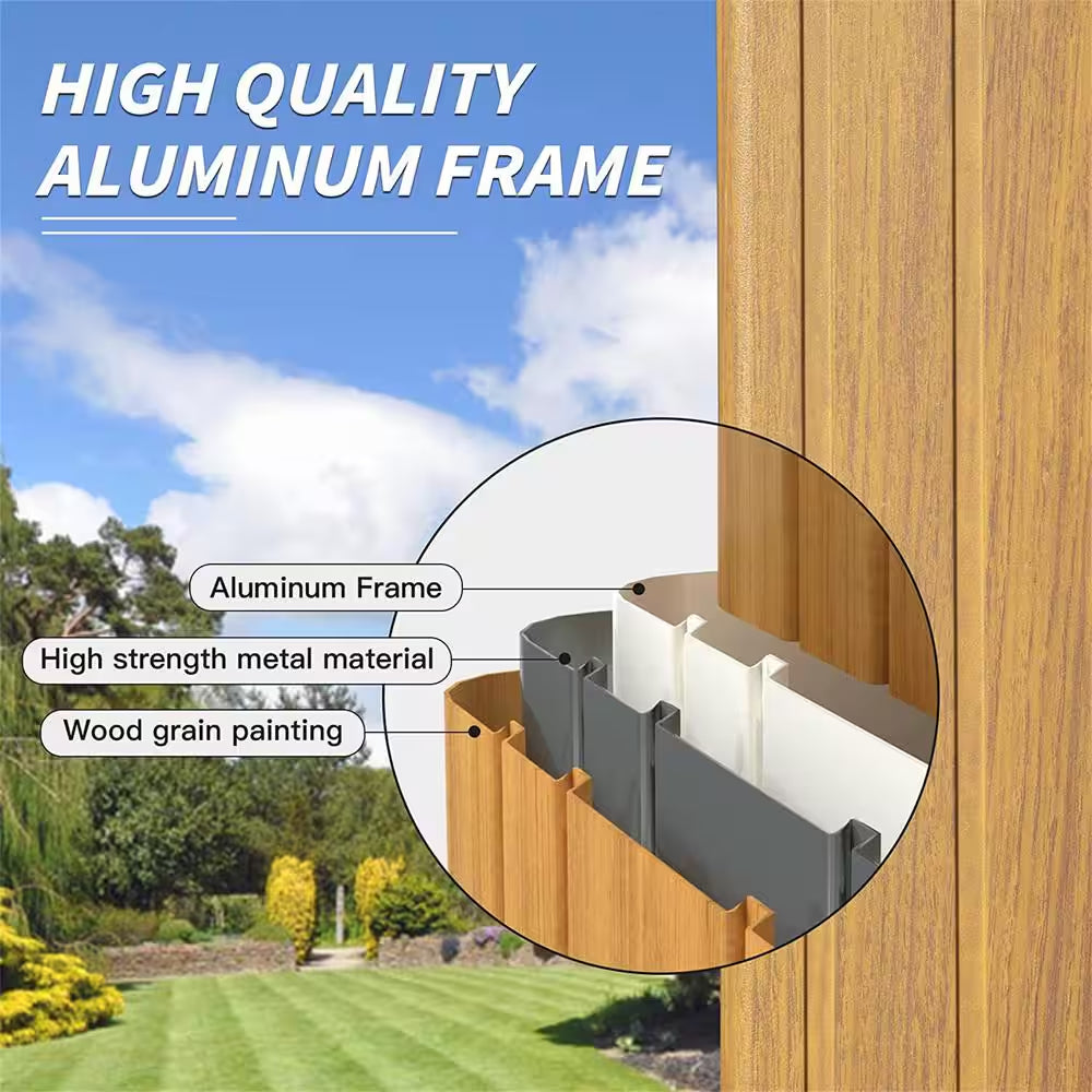 12 Ft. X 14 Ft. Wooden Coated Aluminum Frame Patio Gazebo Canopy with Galvanized Steel Double Hardtop Curtain Netting