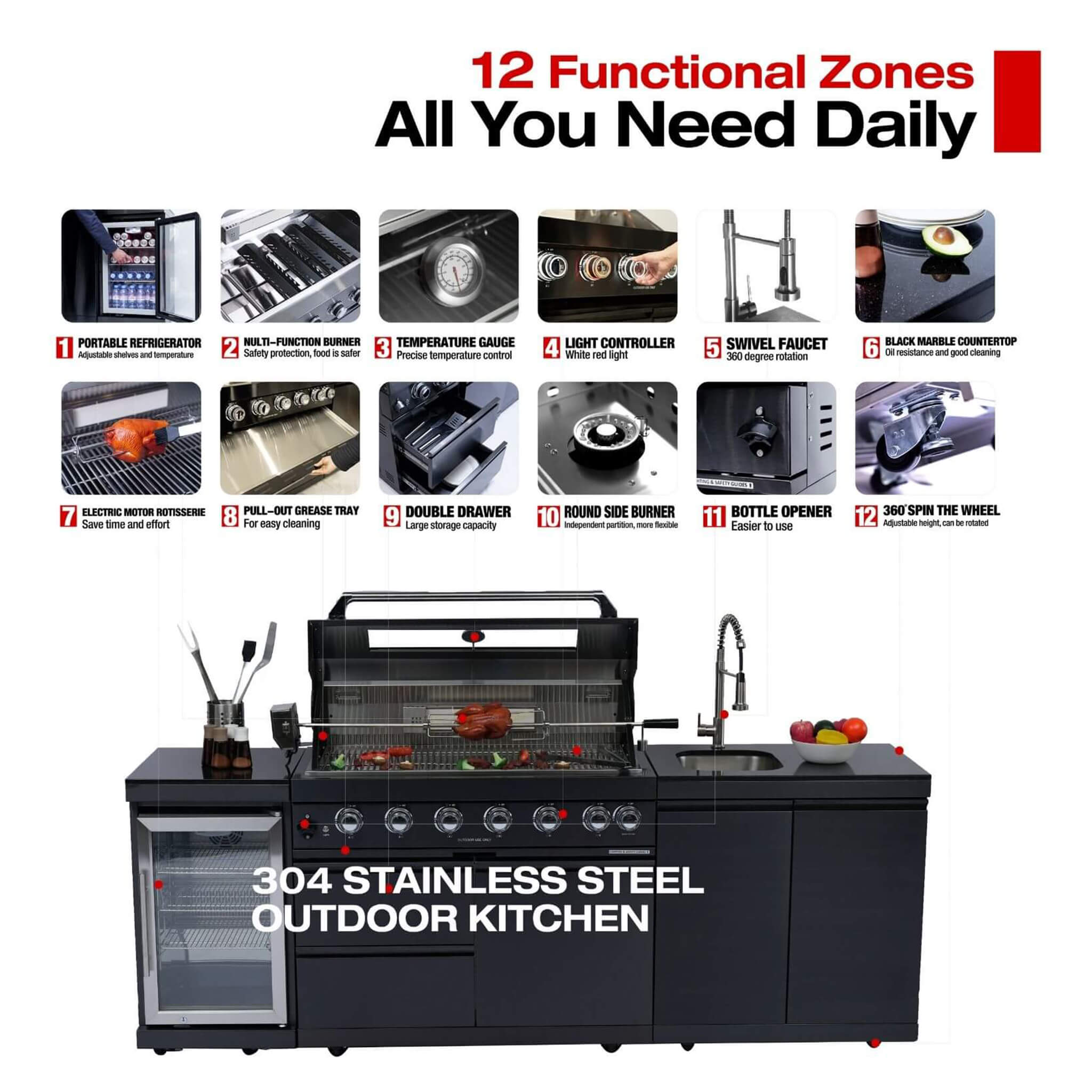 Castelle Flame Stainless Steel Outdoor BBQ Kitchen Island
