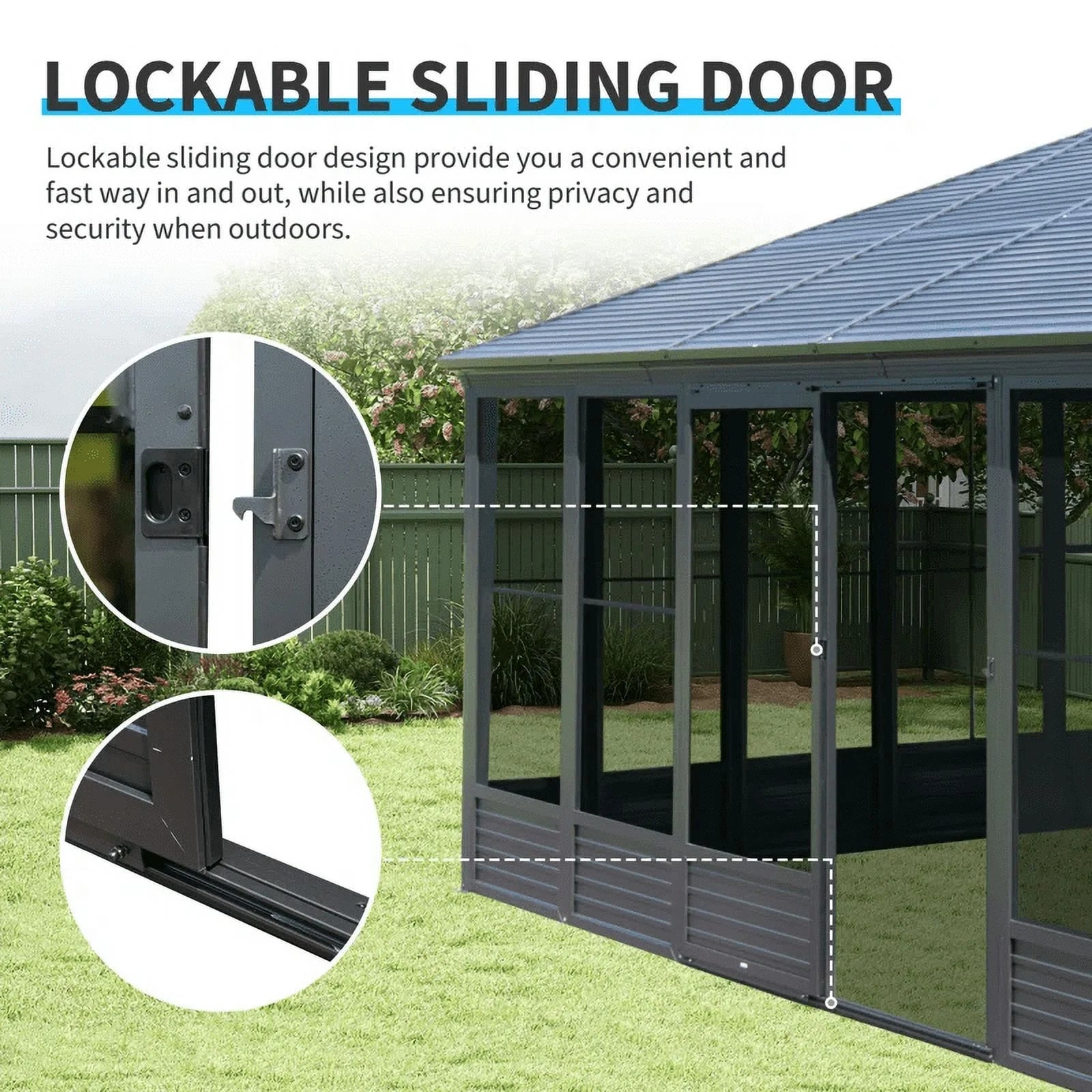 Outdoor 16.5X13 Ft Sunroom, All-Season Solarium Aluminum Hardtop Gazebo with Galvanized Steel Roof, Movable PE Screen, Sliding Door, Sun Room Pavilion Gazebo for Deck Backyard Garden