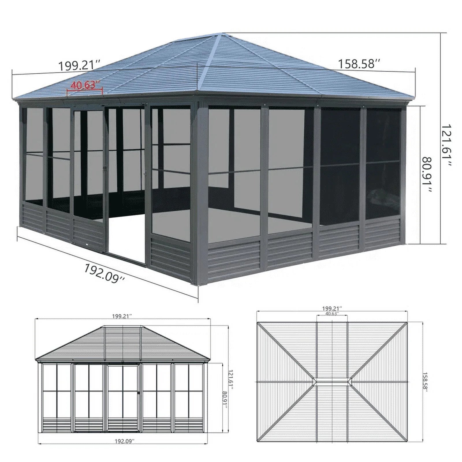 Outdoor 16.5X13 Ft Sunroom, All-Season Solarium Aluminum Hardtop Gazebo with Galvanized Steel Roof, Movable PE Screen, Sliding Door, Sun Room Pavilion Gazebo for Deck Backyard Garden