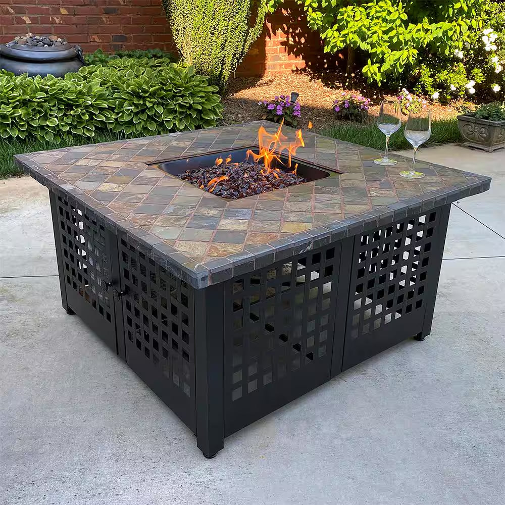 The Elizabeth 42 In. W X 22.5 In. H Square Tile/Marble Mantel LP Gas Outdoor Fire Pit