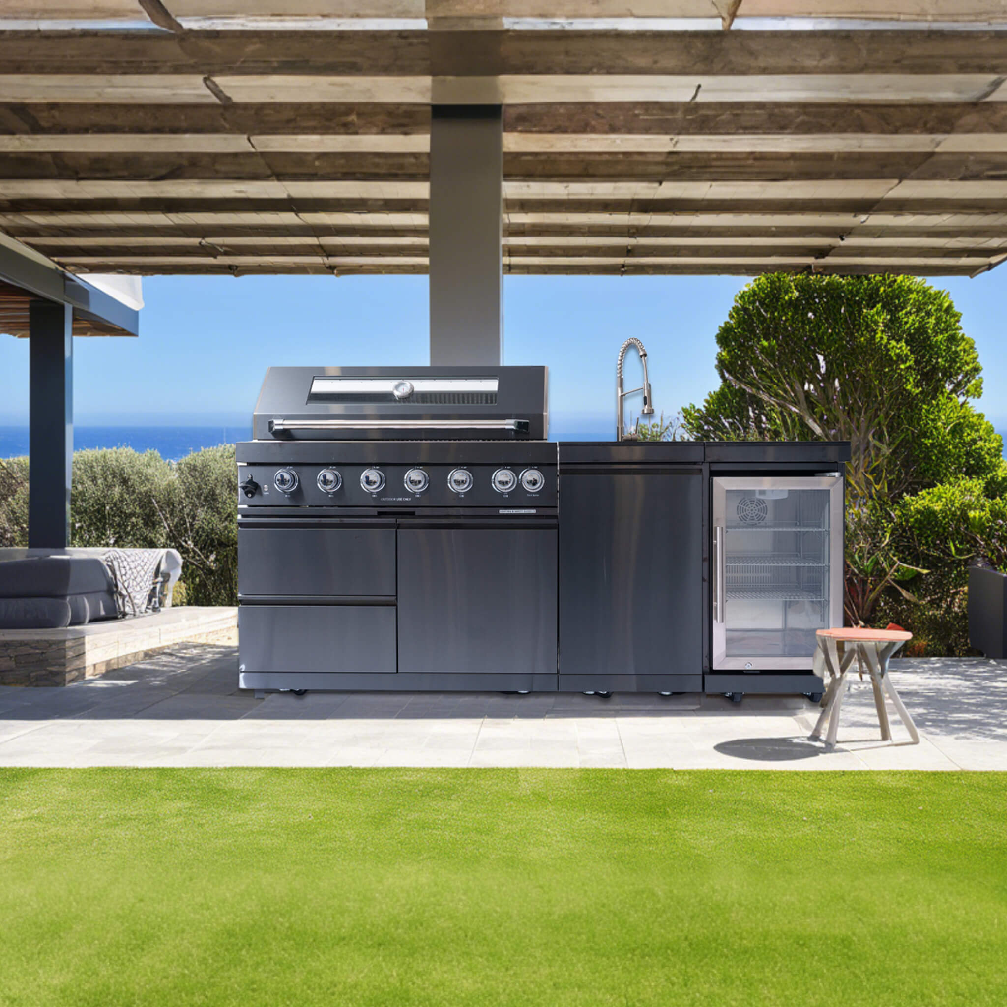 Castelle Flame BBQ Kitchen Grill Island 6-Burner Grill