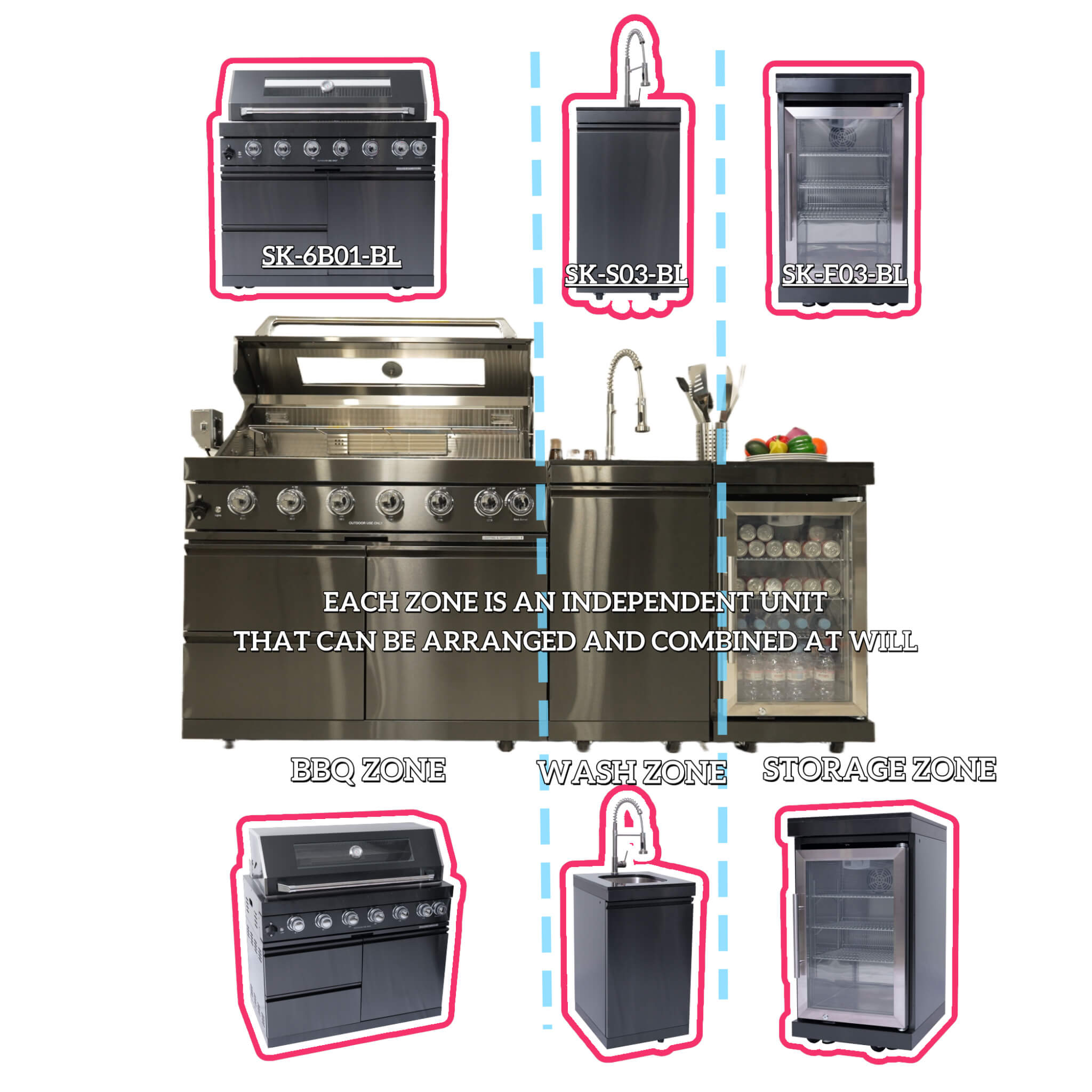 Castelle Flame BBQ Kitchen Grill Island 6-Burner Grill