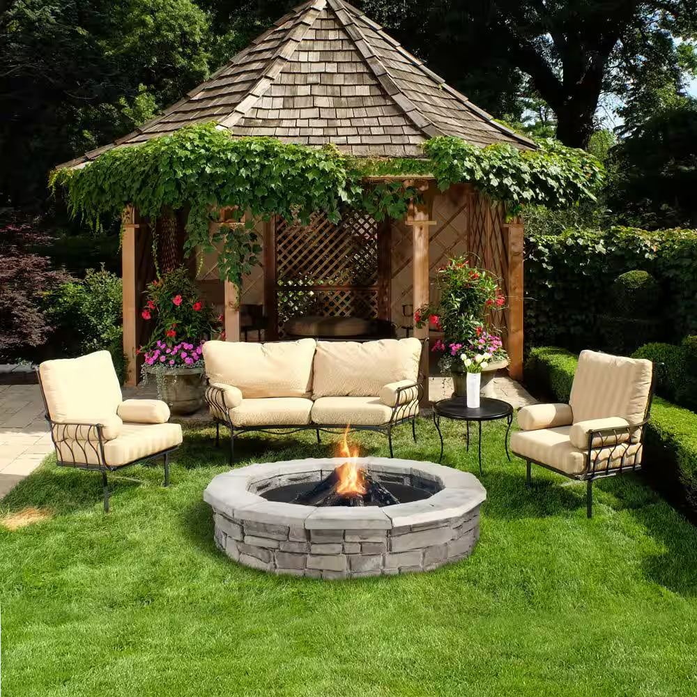 44 In. Random Stone Gray round Fire Pit Kit