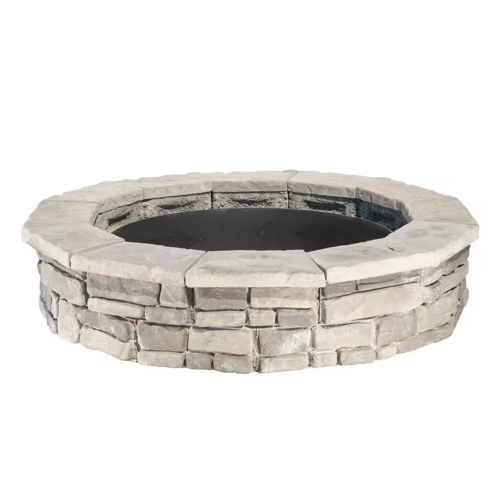 44 In. Random Stone Gray round Fire Pit Kit