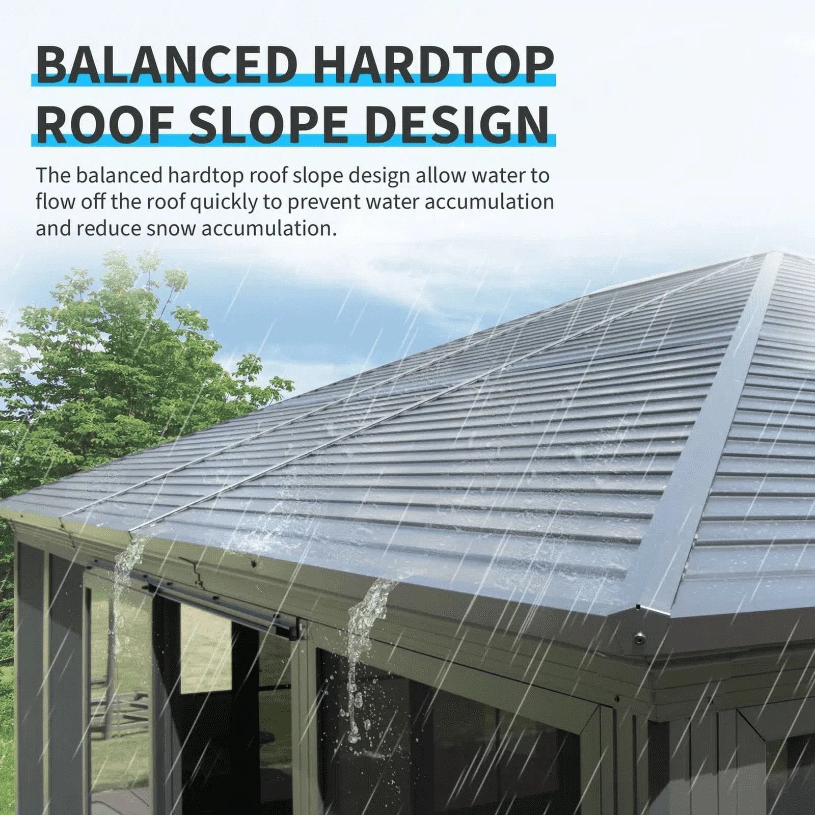 Outdoor 16.5X13 Ft Sunroom, All-Season Solarium Aluminum Hardtop Gazebo with Galvanized Steel Roof, Movable PE Screen, Sliding Door, Sun Room Pavilion Gazebo for Deck Backyard Garden